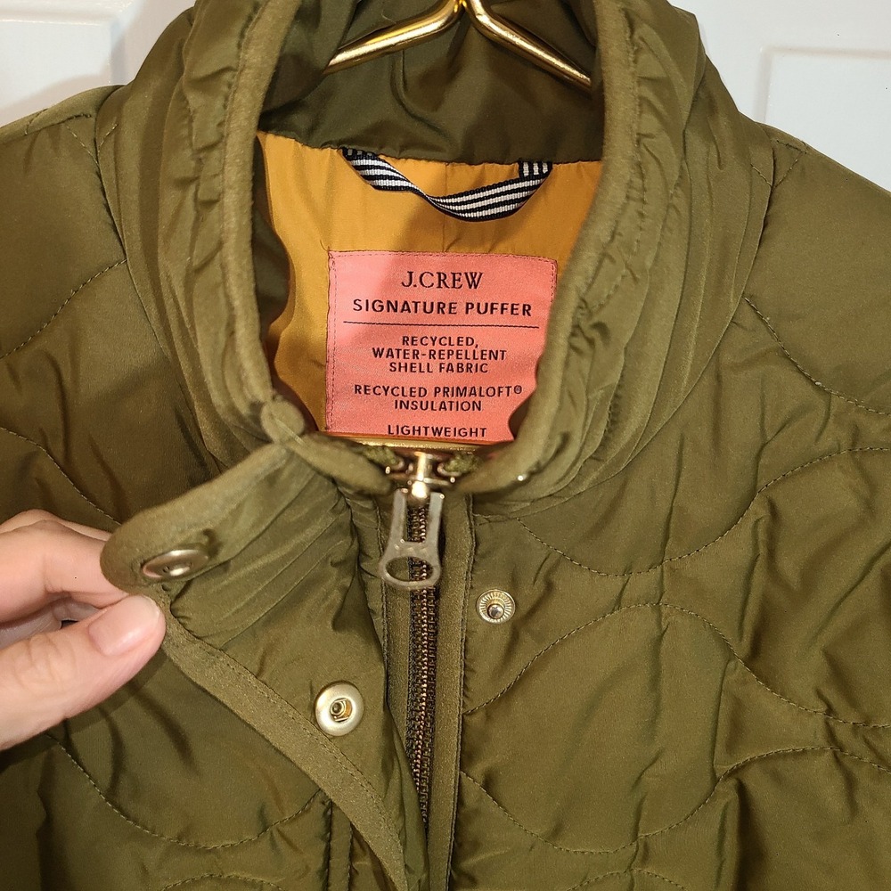 J CREW Green Quilted Cocoon Signature Puffer Jacket Women Small Tall Water Repel - Picture 2 of 11